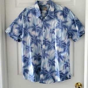 Haggar men's short sleeve button down shirt with pocket. XXL. Blue and white.